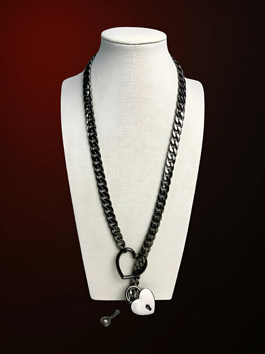 Breath-Less-Lock-Heart-Slip-Chain-Necklace-25inch-Black-WildNightX