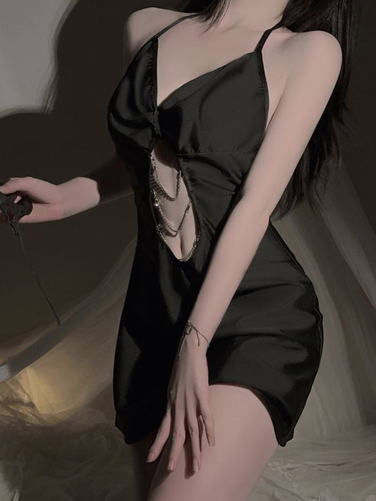 Deep v halter chain satin nightdress, photo 2