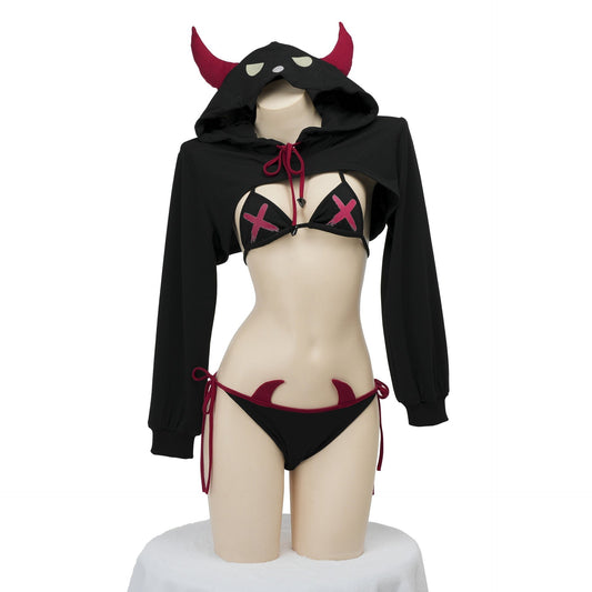 Devil horn hoodie triangle bra roleplay set, photo 2