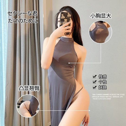 High neck side slit jumpsuit bodysuit, photo 2