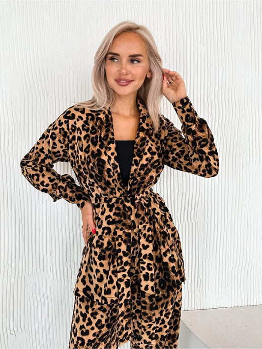 Leopard Print leopard print cardigan robe pajama set