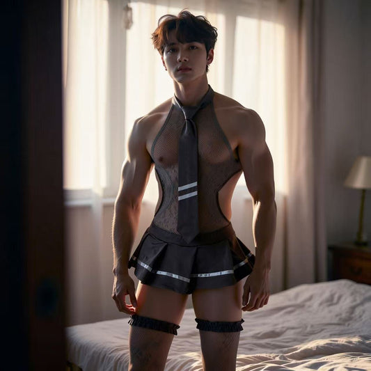 Mens preppy style skirt tie roleplay costume, photo 2