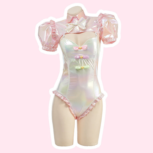 Pink & White pastel holographic anime roleplay bodysuit set