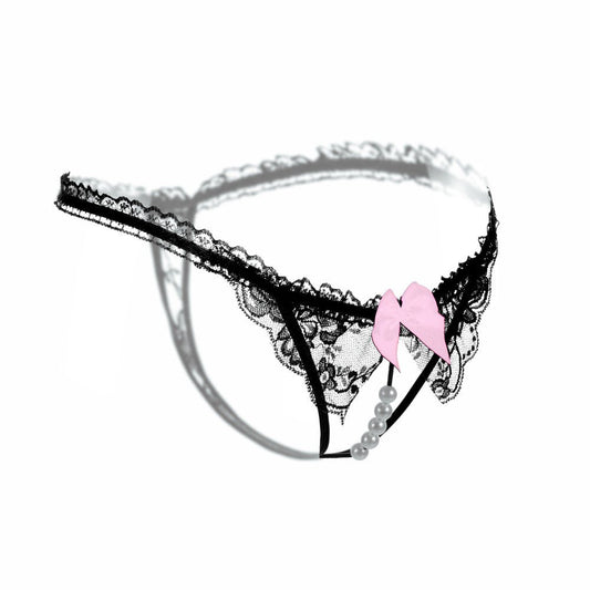 Pearl open crotch lace thong, photo 2