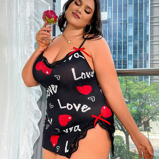 Plus size heart print sheer mesh babydoll, photo 2