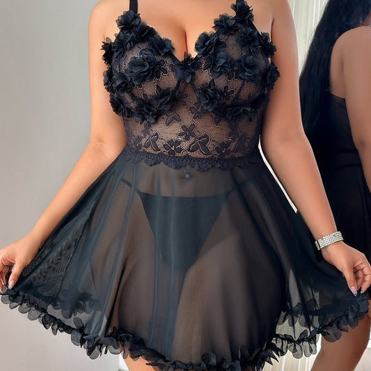 Plus size valentines lace t back night skirt set, photo 2