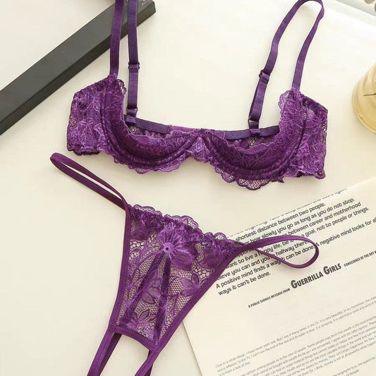 Purple lace half cup cutout bralette, photo 2