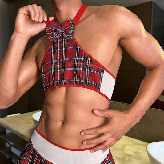 Red plaid pleated skirt roleplay costume, photo 2