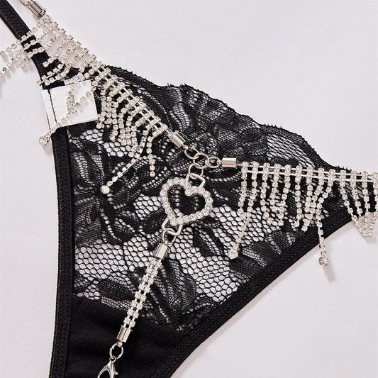 Rhinestone fringe heart lace g string, photo 2