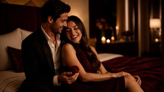 Couple sharing a romantic candlelit evening together on date night