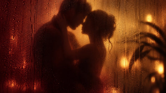 A couple in warm candlelit silhouette exploring temperature play together