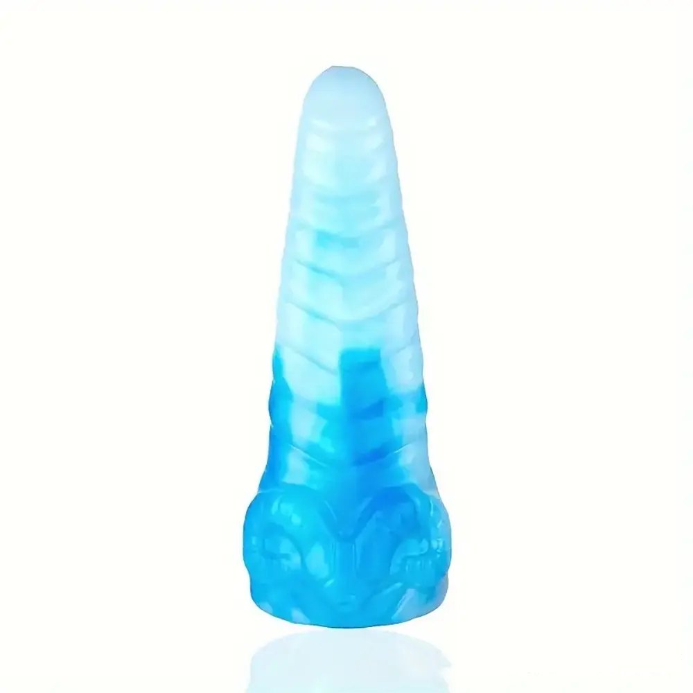 Blue ribbed silicone anal plug