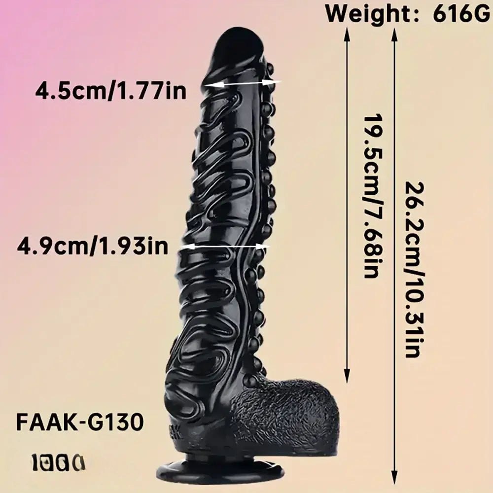 Black bumpy textured silicone fantasy dildo
