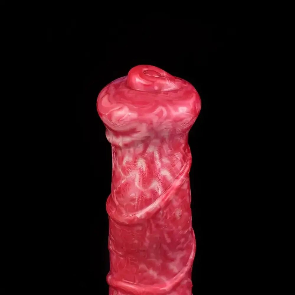 Curved silicone fantasy dildo with knotted base, photo 14