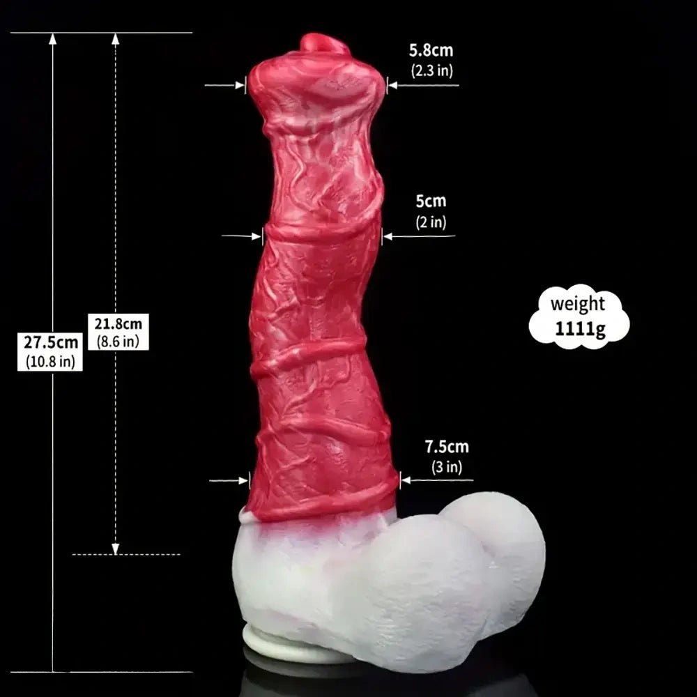 Curved silicone fantasy dildo with knotted base, photo 8
