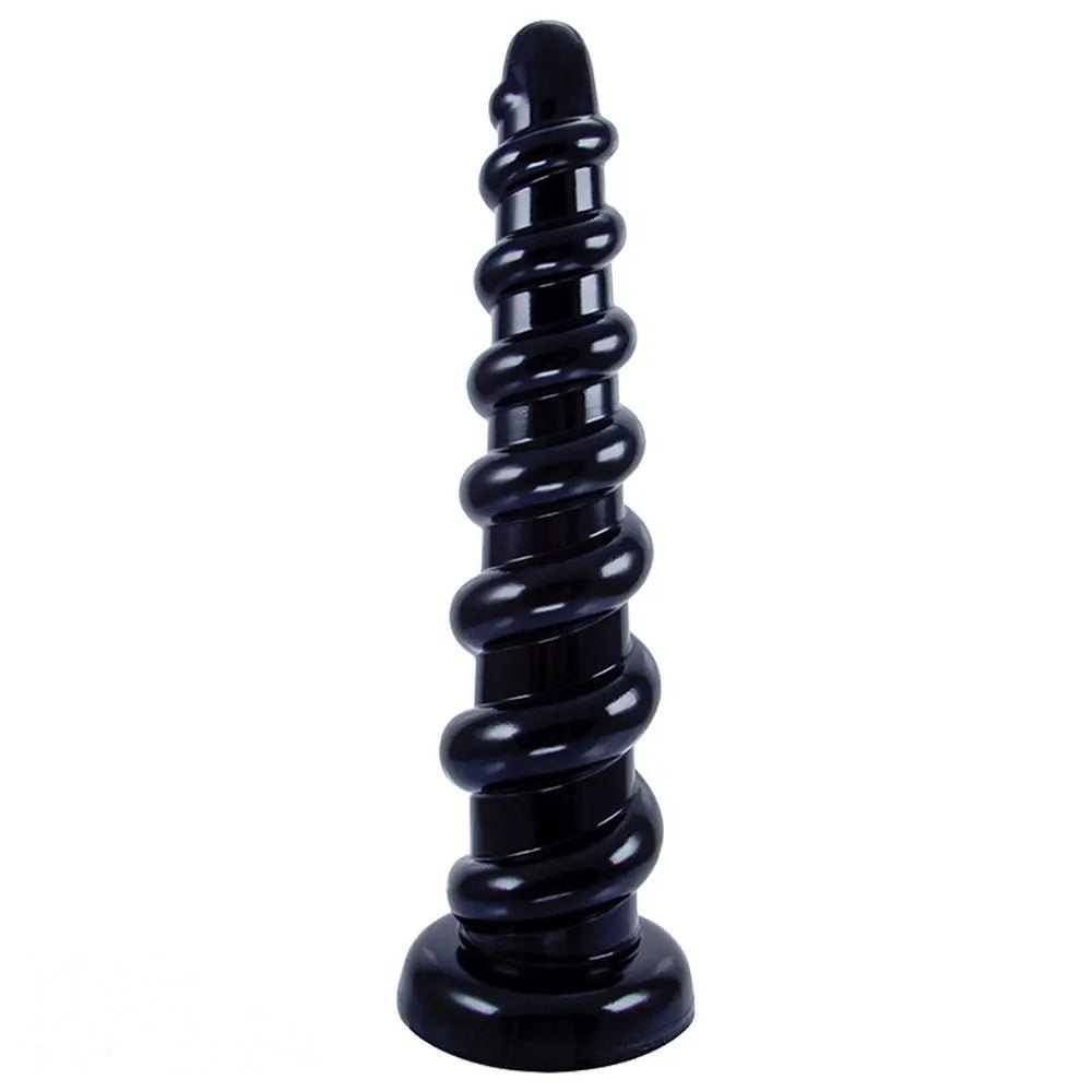Black ribbed PVC anal dildo with suction cup base