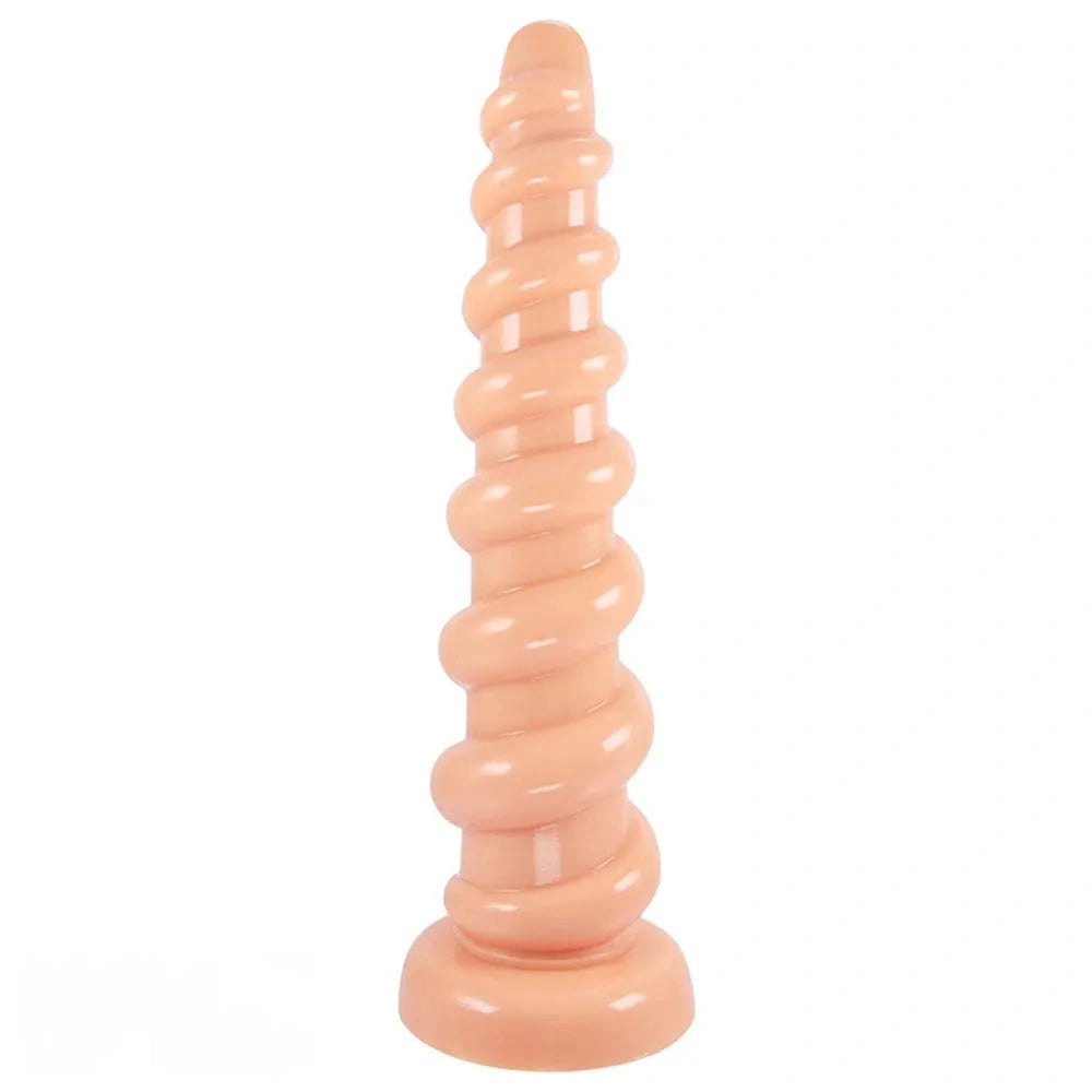 Brown ribbed PVC anal dildo with suction cup base