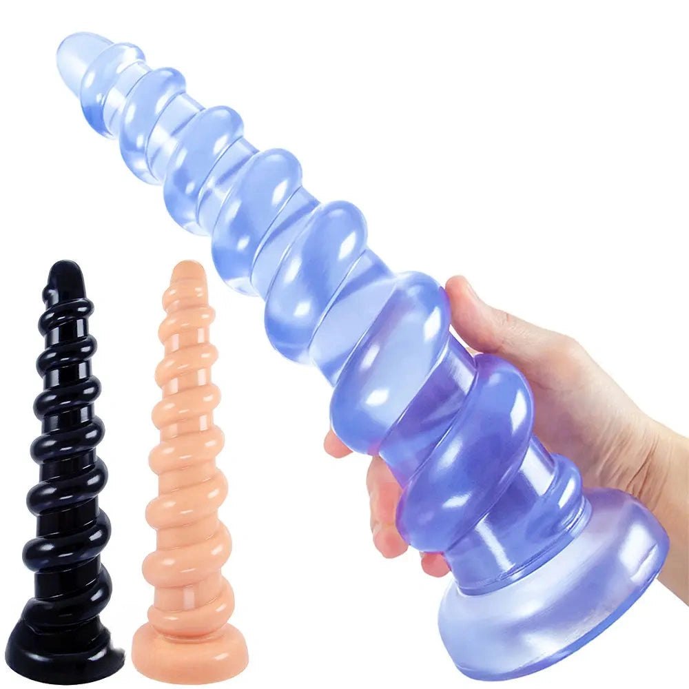 Ribbed PVC anal dildo with suction cup base, photo 1