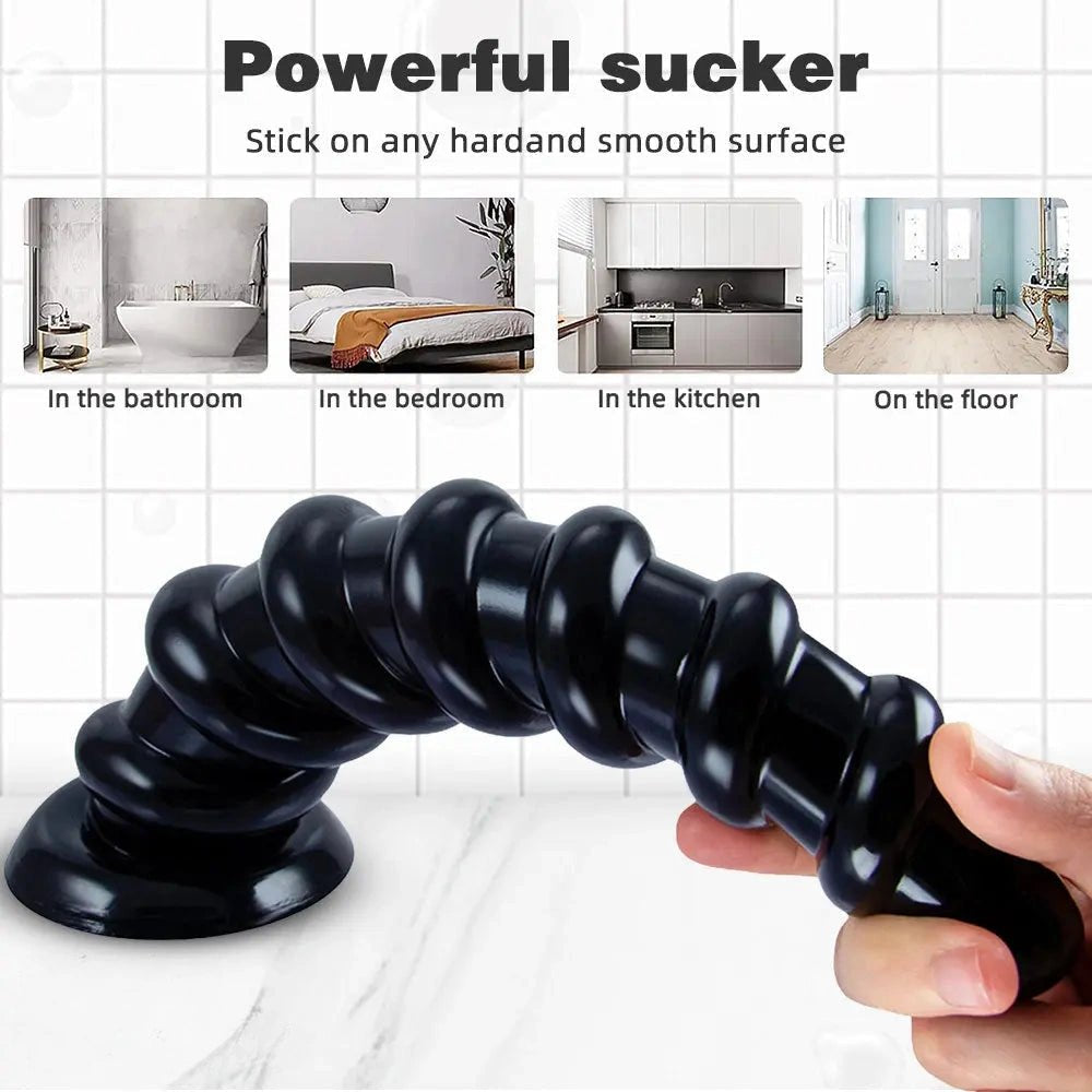 Ribbed PVC anal dildo with suction cup base, photo 5