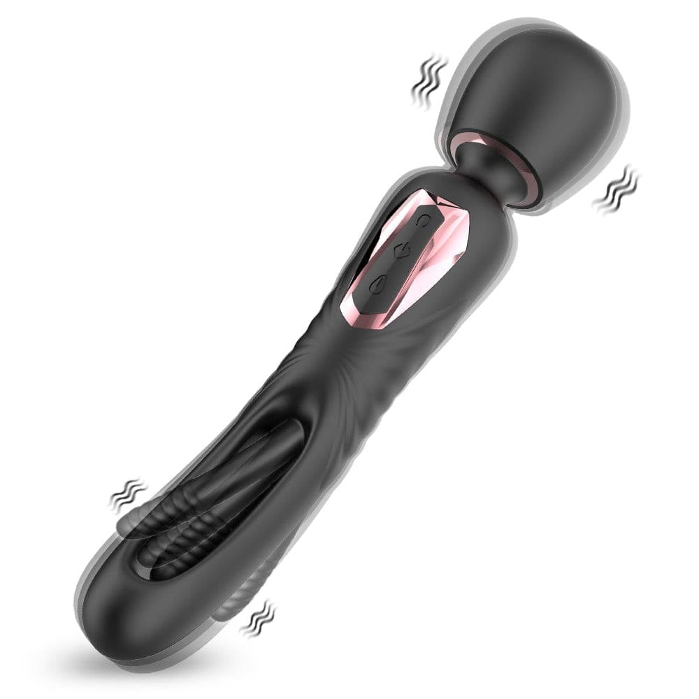 Black textured silicone wand massager with rotating head