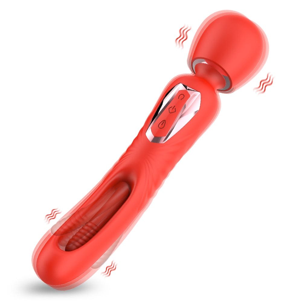 Red textured silicone wand massager with rotating head