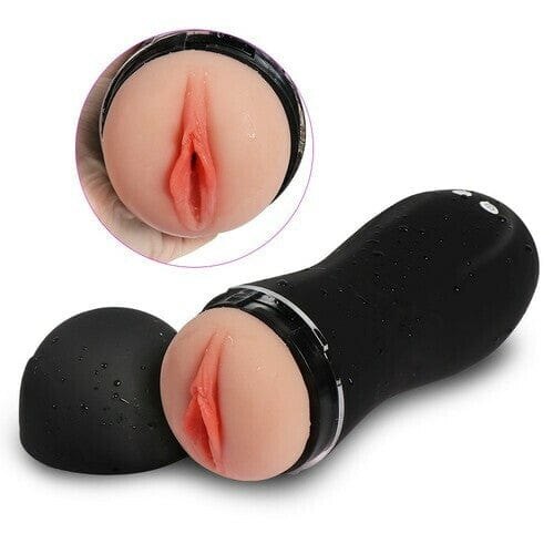 Black TPR vibrating male masturbator cup, photo 1