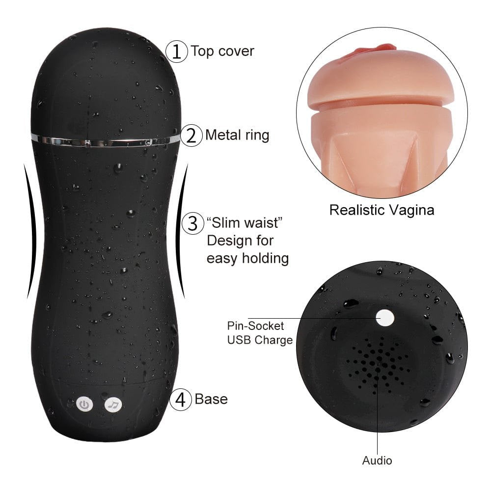 Black TPR vibrating male masturbator cup, photo 2