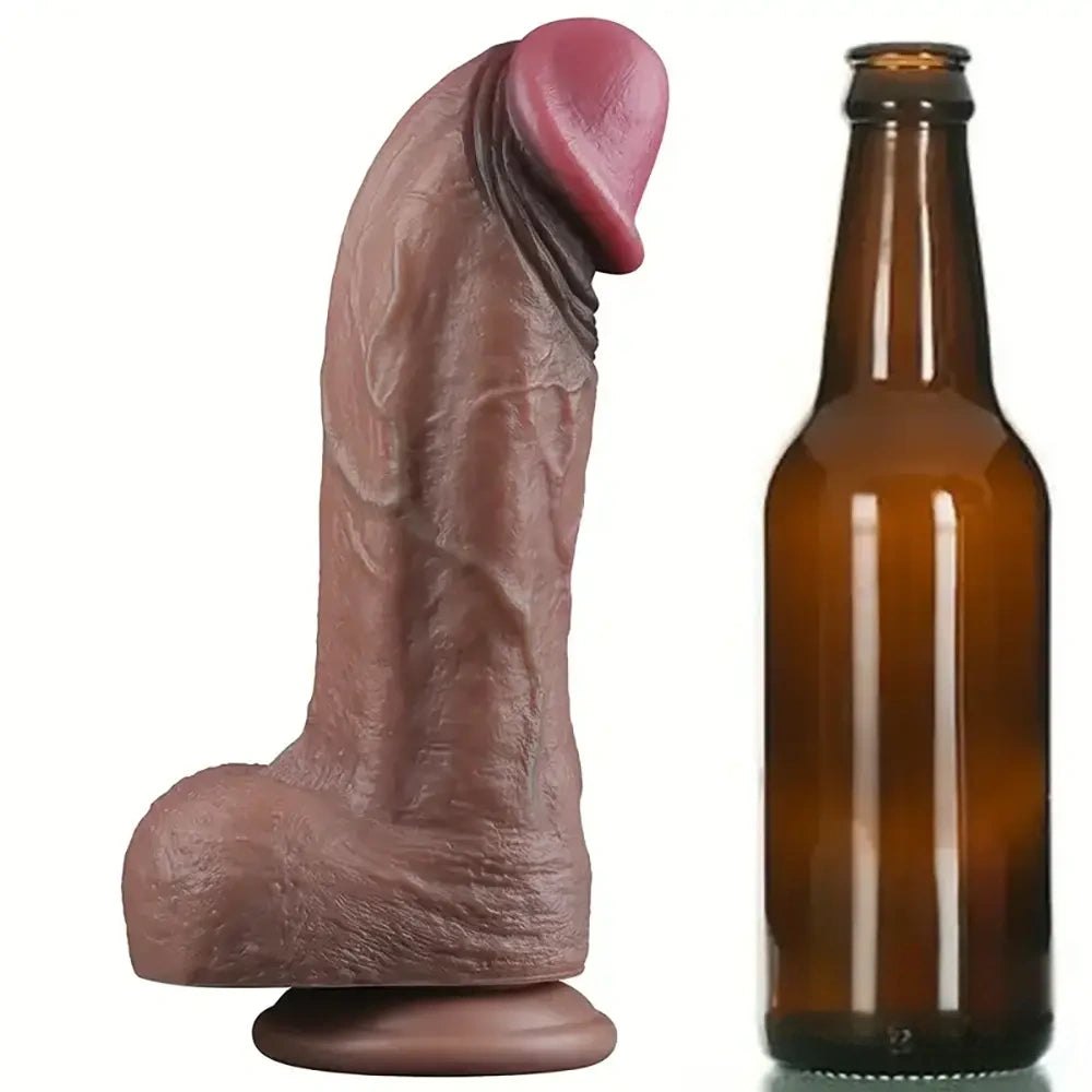 Brown curved silicone suction cup dildo