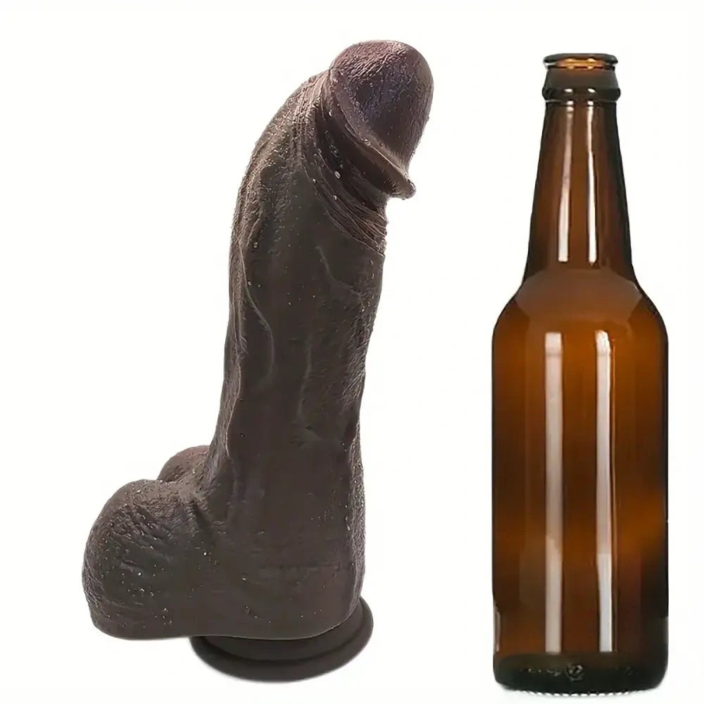 Ebony curved silicone suction cup dildo