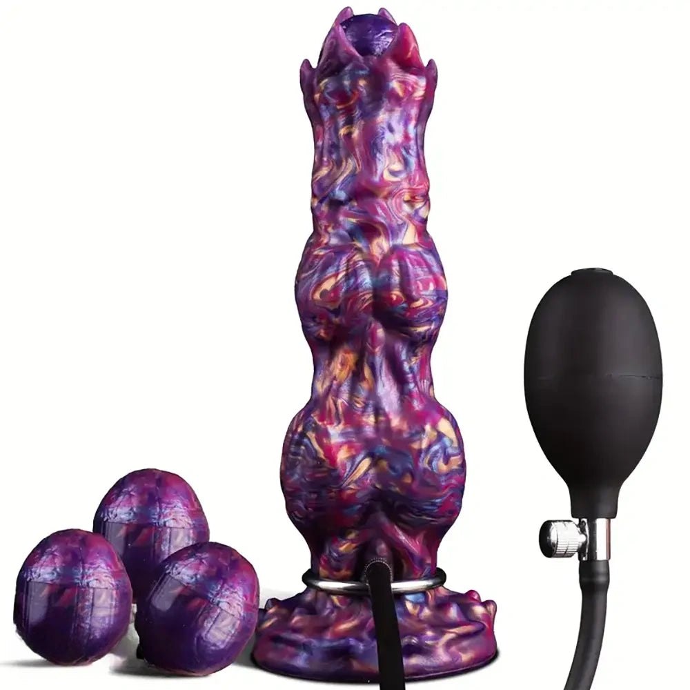 Mixed color knotted animal dildo with ridged shaft, photo 1