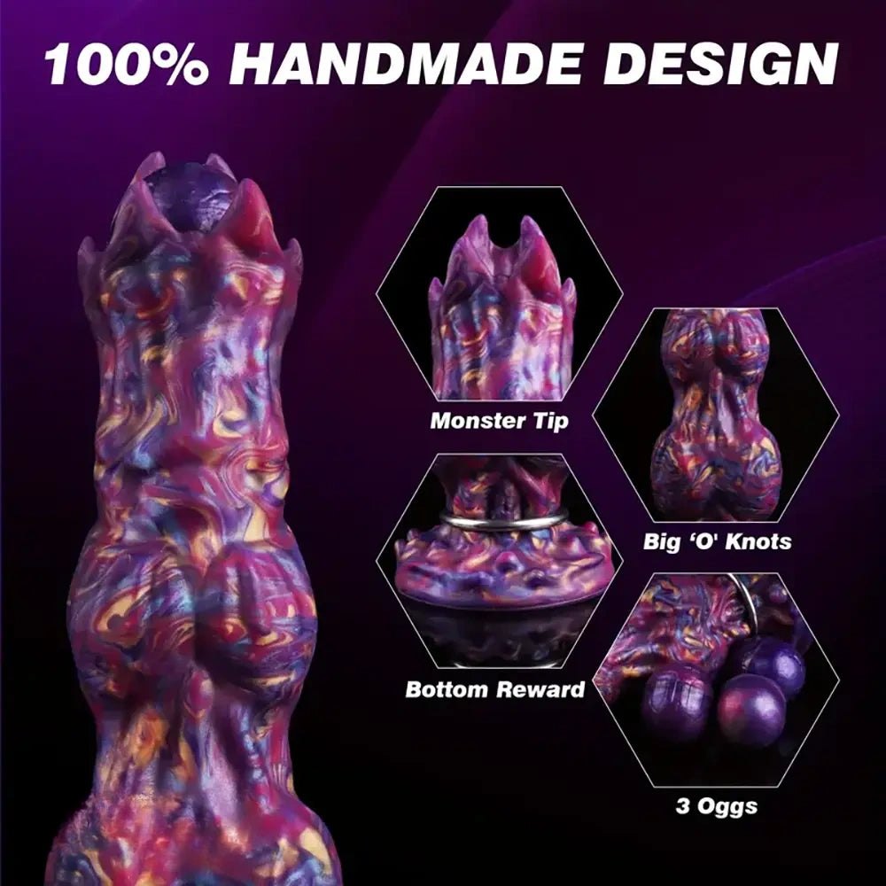 Mixed color knotted animal dildo with ridged shaft, photo 4