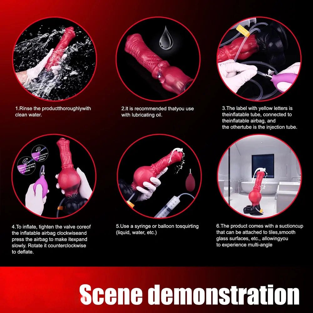 Red silicone knotted horse style dildo, photo 11