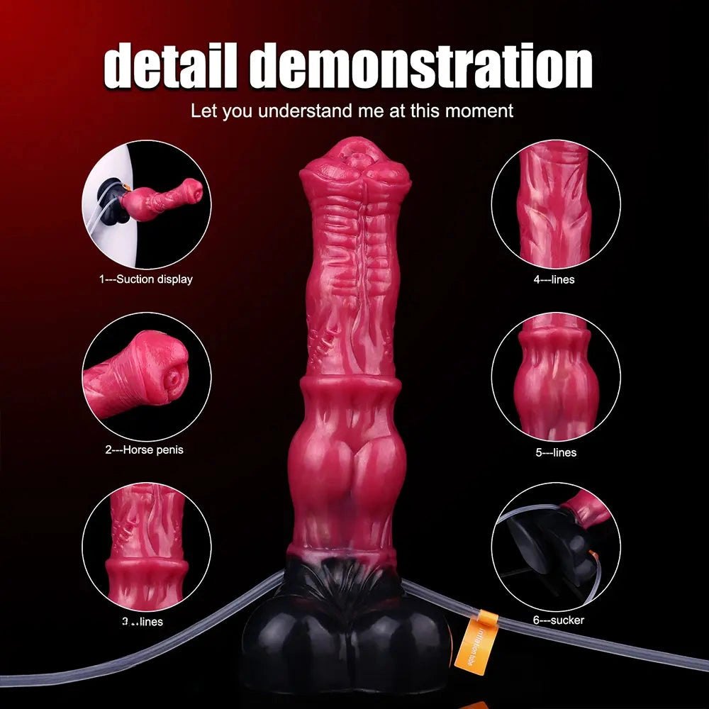 Red silicone knotted horse style dildo, photo 9