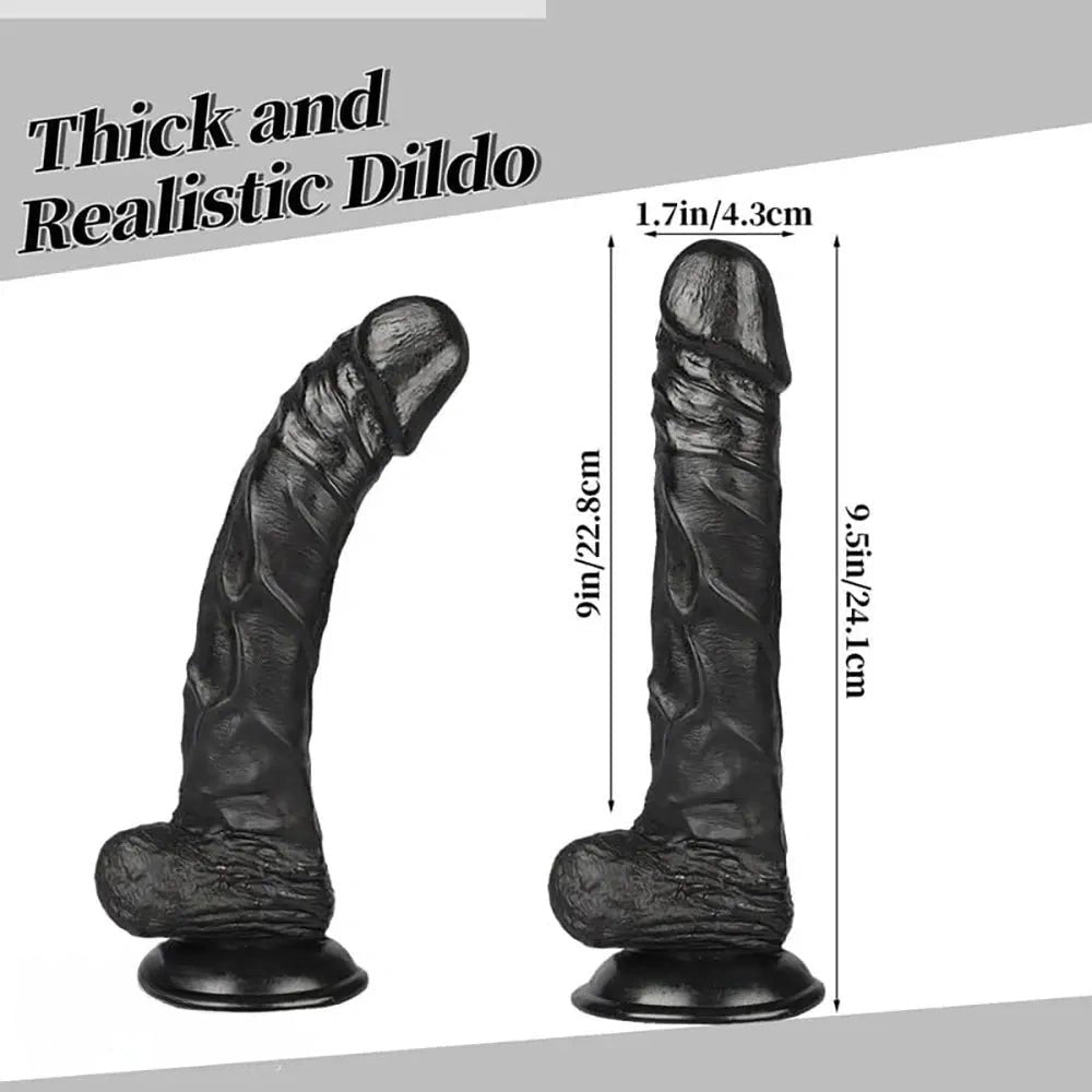Black tone realistic dildo with suction cup base