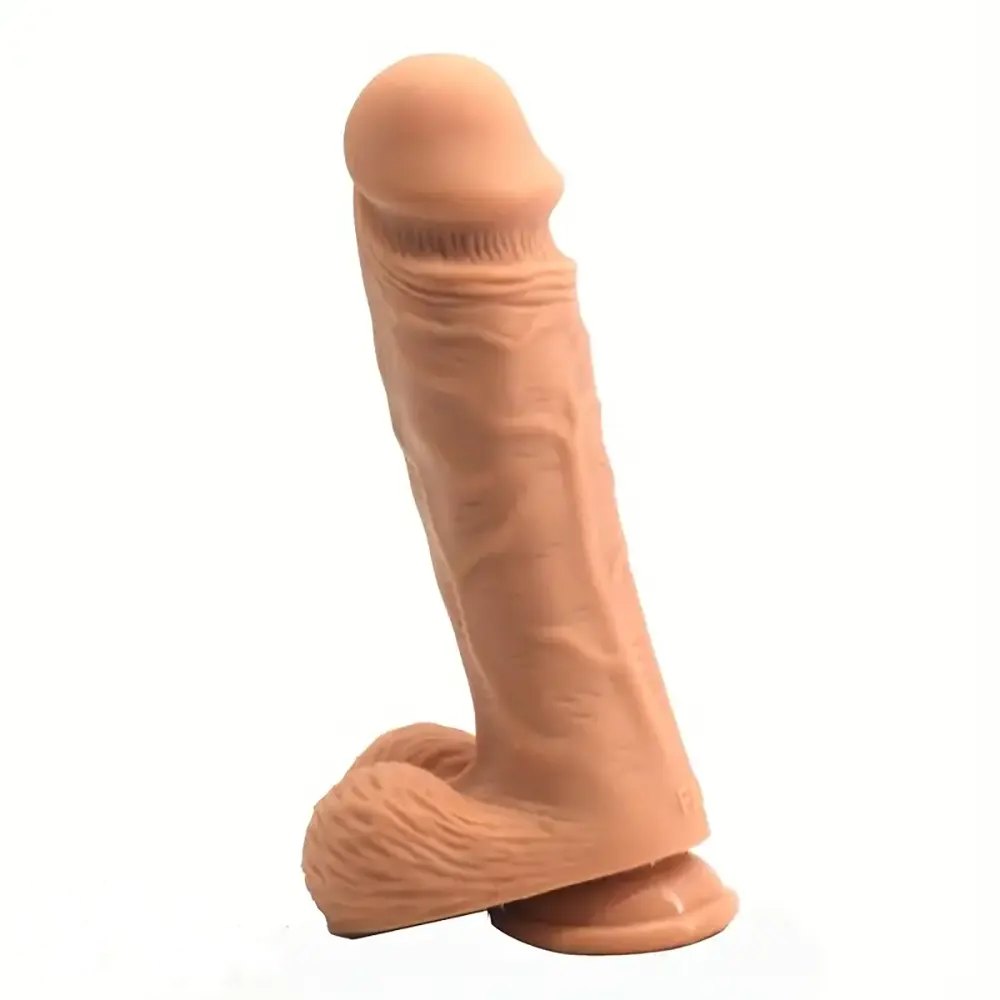 Flesh textured silicone dildo with a flared harness-compatible base