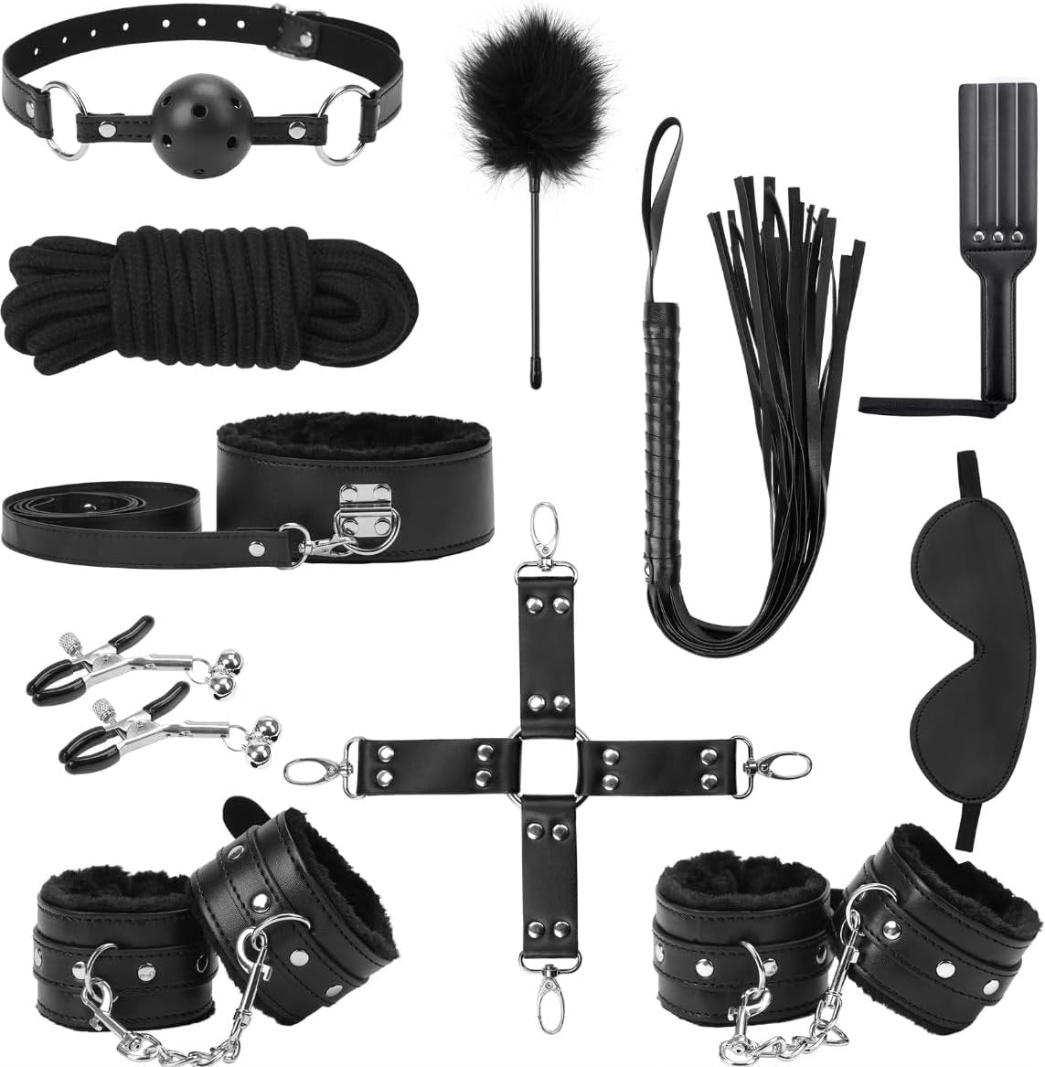 Black 11-piece BDSM bondage kit, photo 1