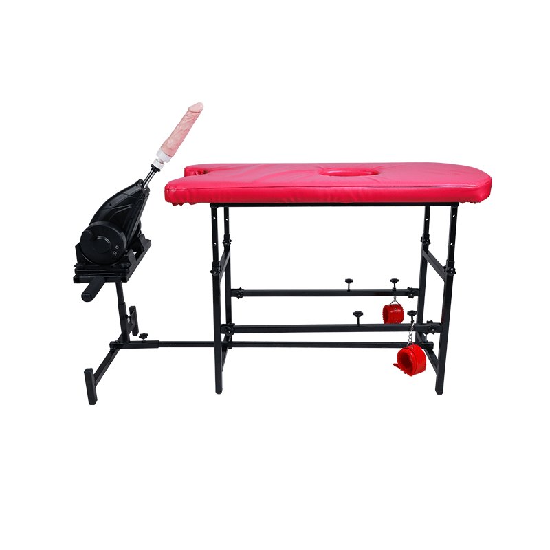 Black sex machine with padded bench and cuffs, photo 1