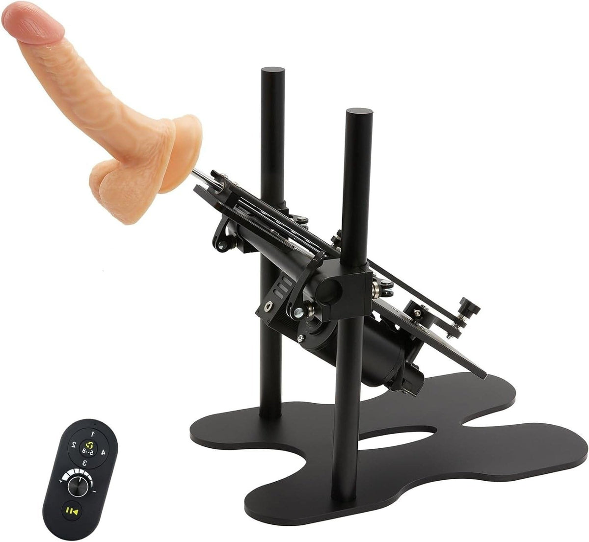 Black automatic thrusting sex machine with dildo attachment, photo 1