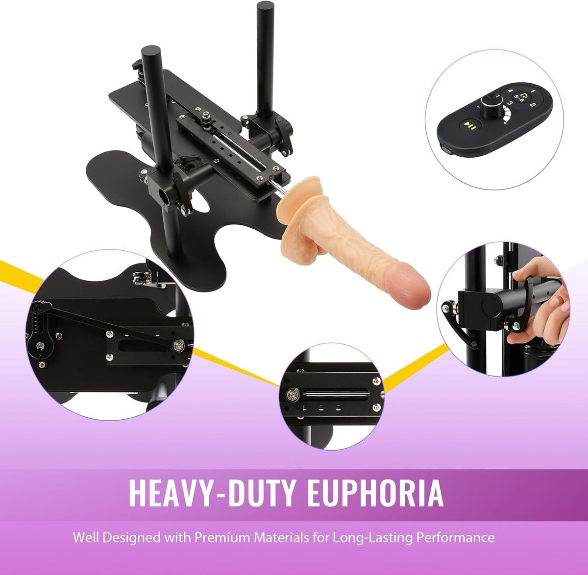 Black automatic thrusting sex machine with dildo attachment, photo 2