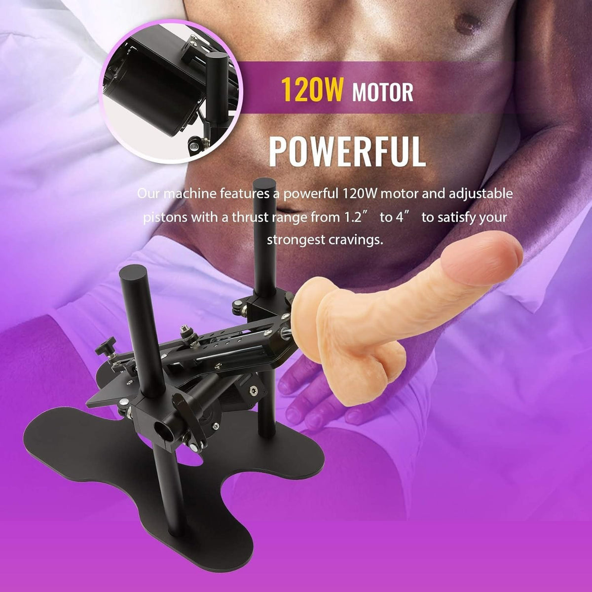 Black automatic thrusting sex machine with dildo attachment, photo 4