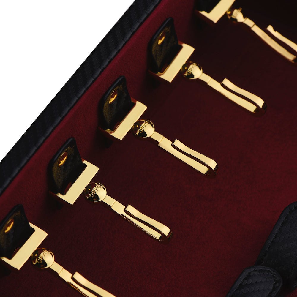 Black leather bondage trunk kit open showing tools, photo 3