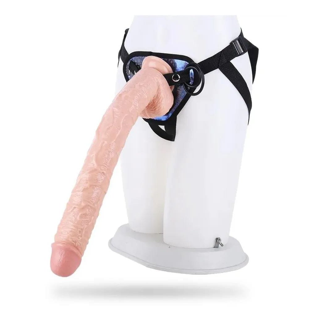 Flesh-tone silicone strap-on dildo with harness, photo 1