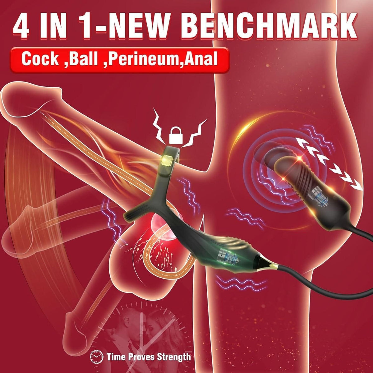 Black silicone cock ring and prostate massager, photo 2