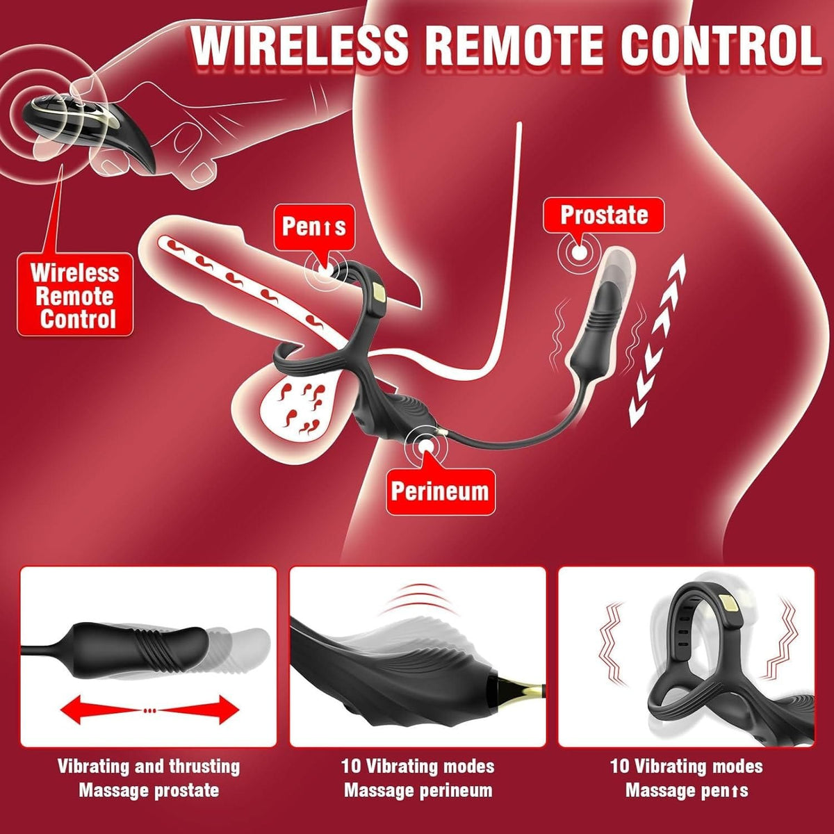 Black silicone cock ring and prostate massager, photo 3
