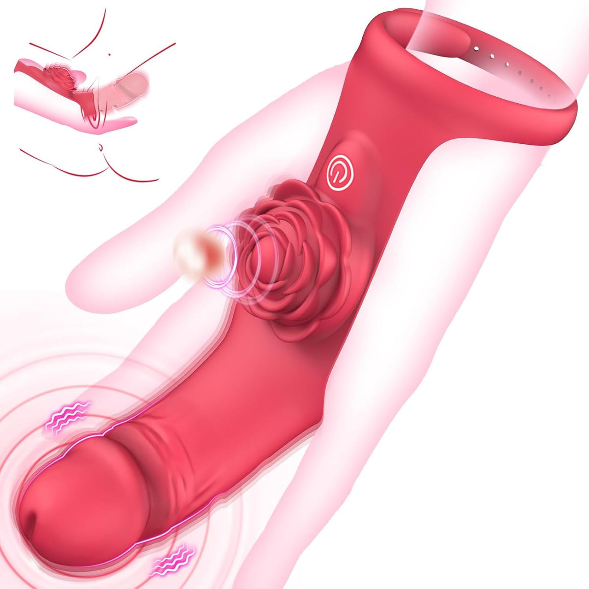 Red 2-in-1 rose finger vibrator, photo 1