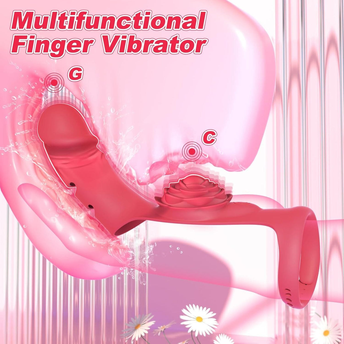 Red 2-in-1 rose finger vibrator, photo 2