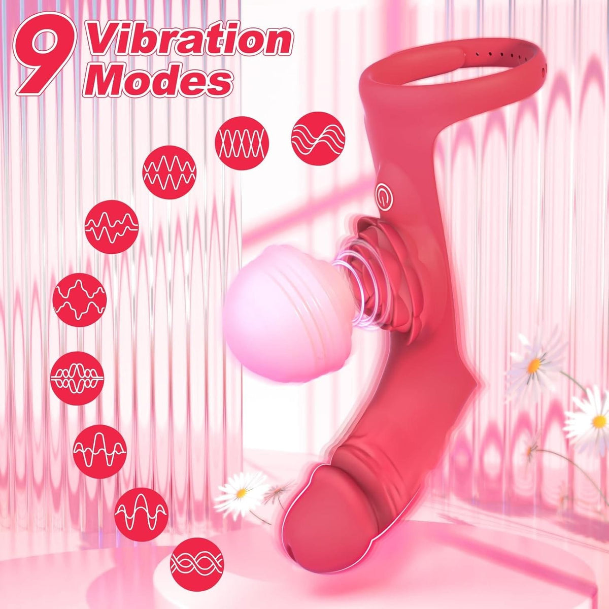 Red 2-in-1 rose finger vibrator, photo 3