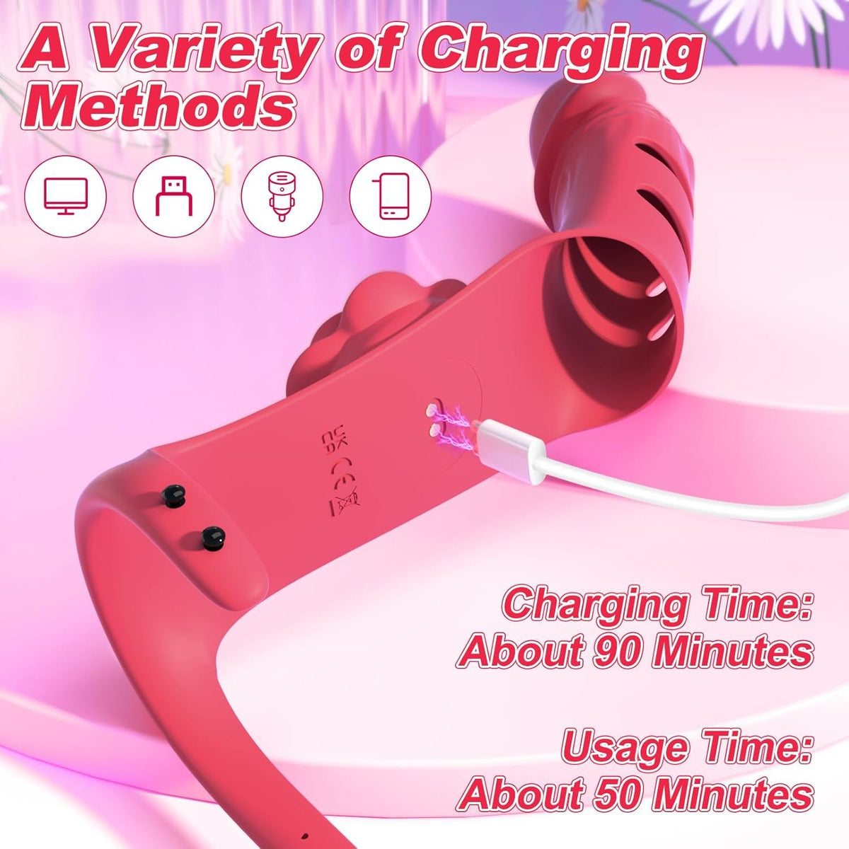 Red 2-in-1 rose finger vibrator, photo 4