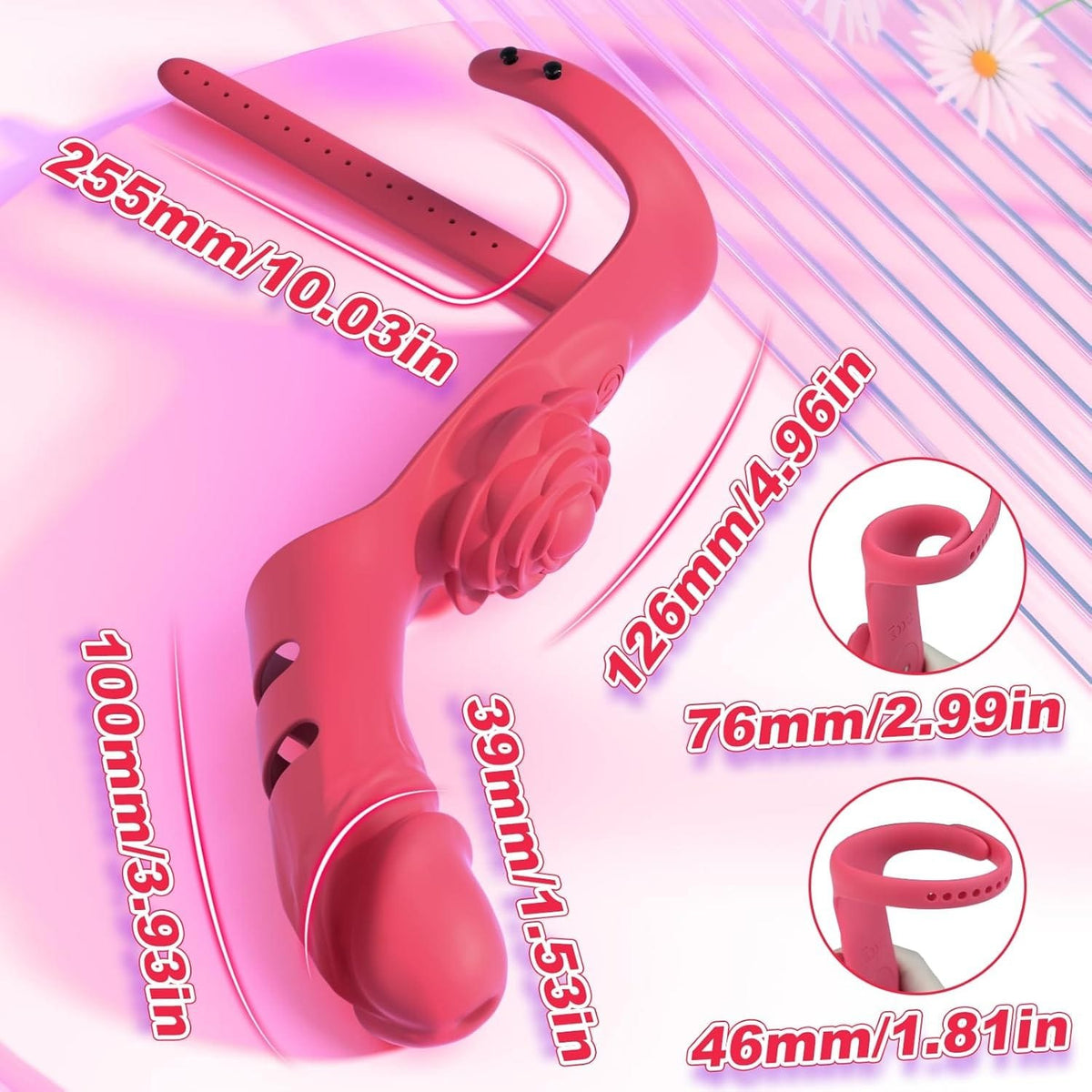 Red 2-in-1 rose finger vibrator, photo 6