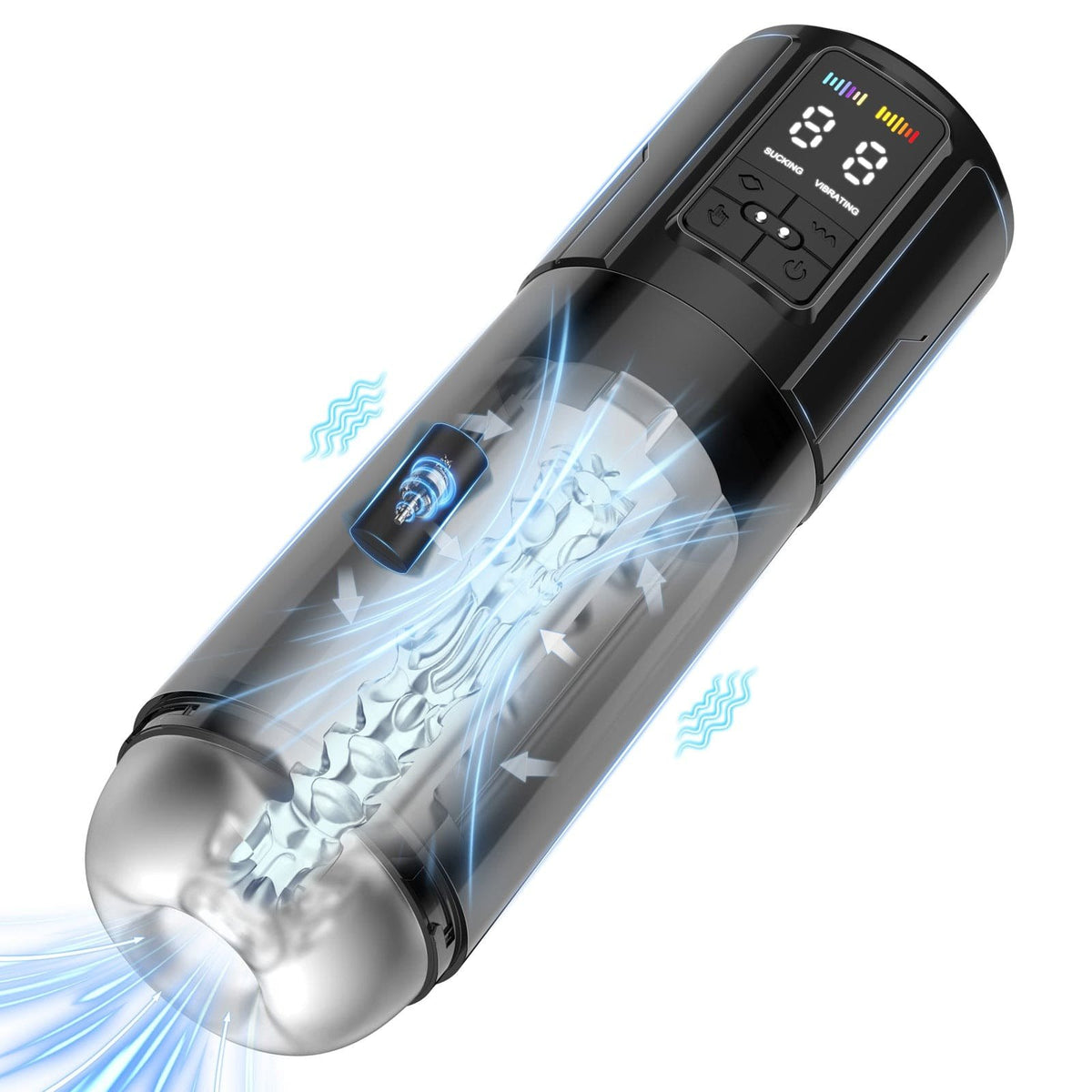 Black 2-in-1 suction vibrating masturbator, photo 1